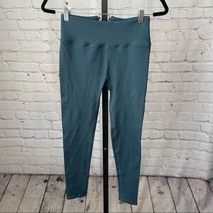 Blue Ribbed Leggings Cinched Waist Detail